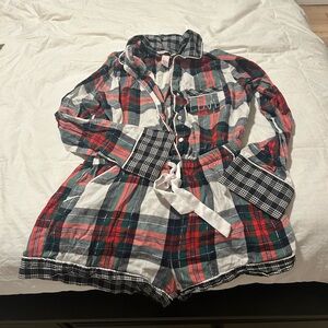 Victoria's Secret Plaid Button-Front Shirt Dress in Red, Green, Navy, White